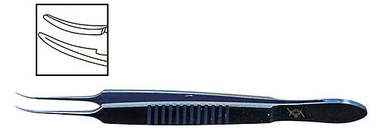 TMF526 McPherson Tikiş Pinseti Əyri uclu, 0.3 mm, Titan